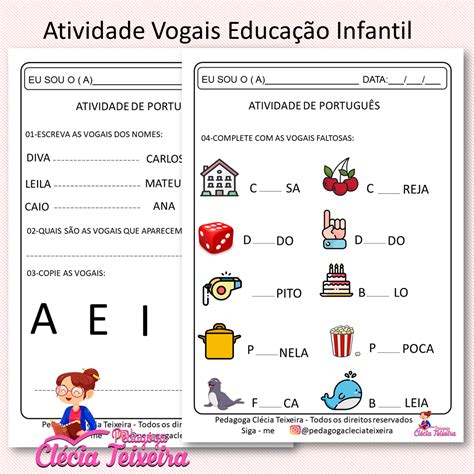 Atividade As Vogais Para Educação Infantil BRAINCP