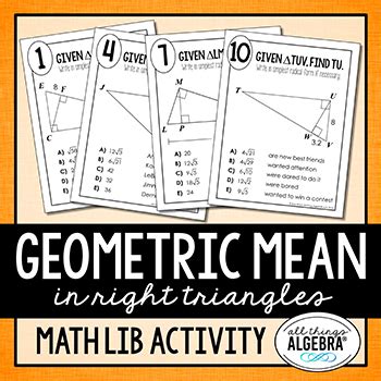 Geometric Mean In Right Triangles Math Lib Activity By All Things Algebra