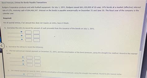 Solved Bond Premium Entries For Bonds Payable Transactions