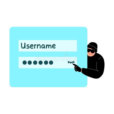 Cyber Hacker Thief Stealing Personal Data Information And Password Vector Illustration In Flat