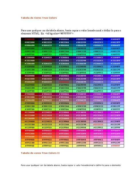 Tabela De Cores Html Pdf Board Games Computing And Information