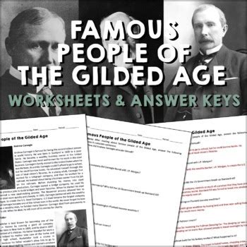 Gilded Age Famous People Reading Worksheets And Answer Keys TPT