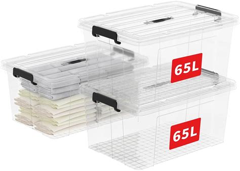 Cetomo 65l 3 Storage Boxes Carry Plastic Storage Box With Lids Organizing Container With