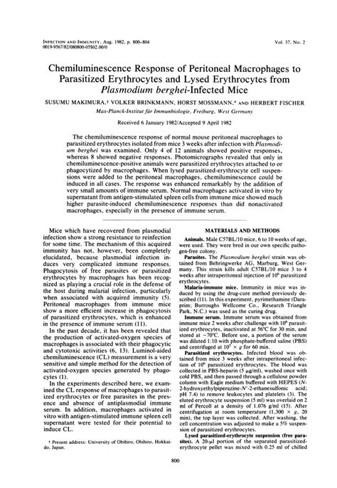 Pdf Chemiluminescence Response Of Peritoneal Macrophages To