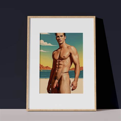 Gay Nude Male Pinup Fotodruck hübscher nackter Cowboy in der Wüste