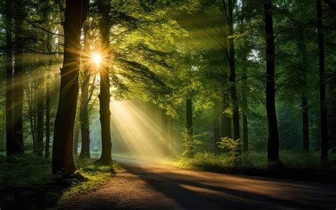 Premium AI Image | Beautiful rays of sunlight in a green forest