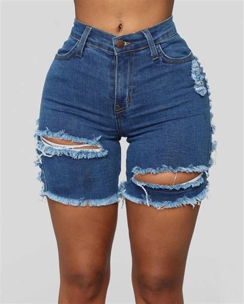 Inbda Zipper Fly Cutout Ripped Raw Hem Denim Shorts In 2022 Casual