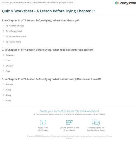 Quiz Worksheet A Lesson Before Dying Chapter Study