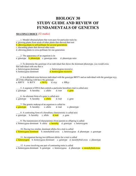 Chapter 9 Patterns Of Inheritance Study Guide Answer Key Study Poster