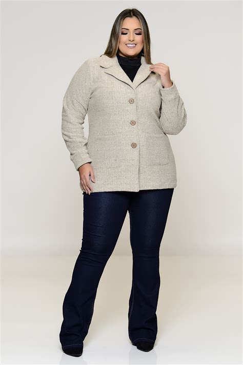 Casaco Plus Size Tweed Vk Moda Plus Size