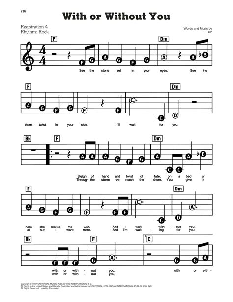 With Or Without You By U2 Sheet Music For E Z Play Today At Sheet Music