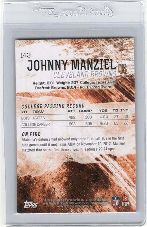 JOHNNY MANZIEL 2014 TOPPS FIRE ROOKIE BROWNS TEXAS A M AGGIES EBay