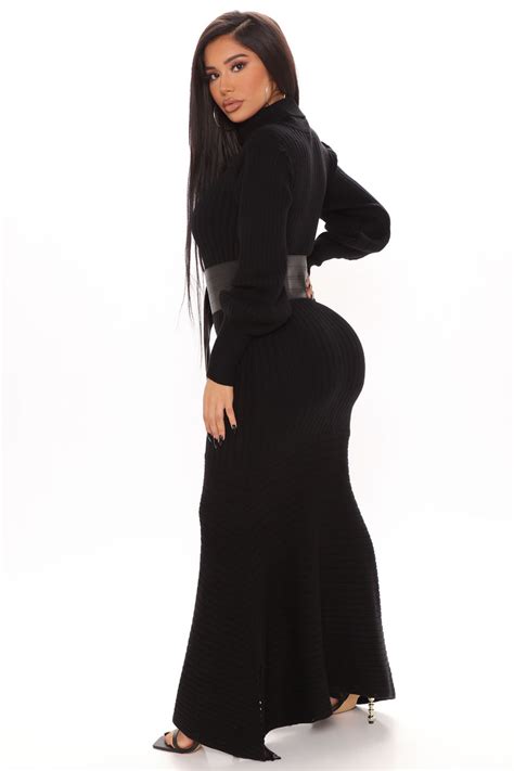 Jessica Belted Sweater Maxi Dress Black Fashion Nova Dresses