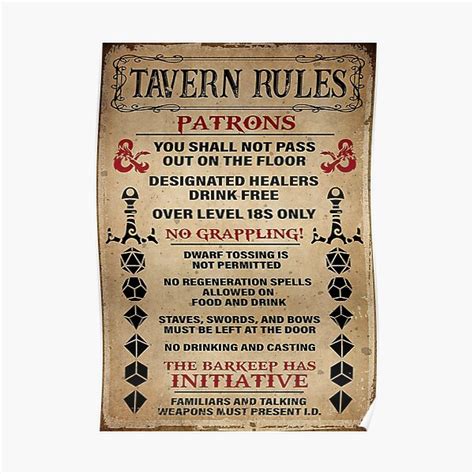 Tavern Rules Dnd Patronss The Barkeep Has Initiative Poster Poster