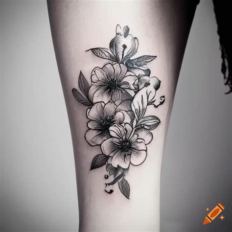 Fine Line Dotwork Floral Tattoo Design On Craiyon