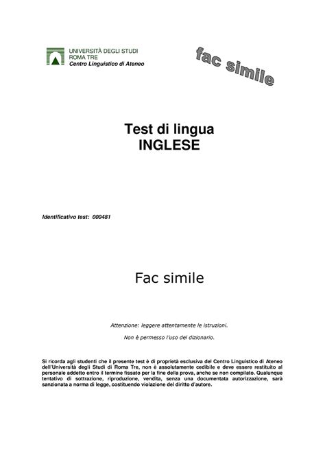 Prova inglese UNIVERSITÀ DEGLI STUDI ROMA TRE Centro Linguistico di