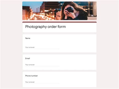 Free Photography Order Form Template for Google Forms