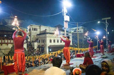 March Kathmandu Bagmati Nepal Hindu Priests Perform Aarati