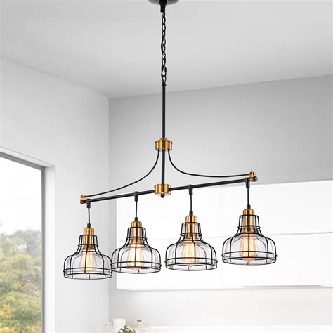 4-Light Black and Antique Gold Linear Chandelier with Clear Glass ...