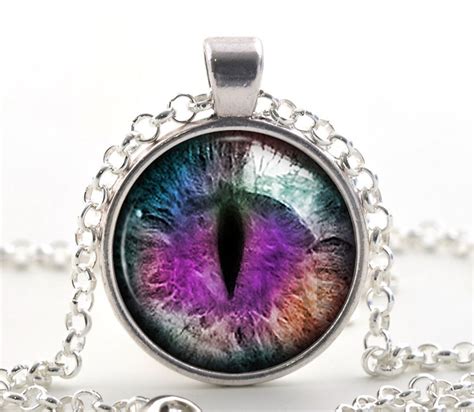 Purple Dragon Eye Necklace by Bazinga Jewelry - Silver Dragon Necklace