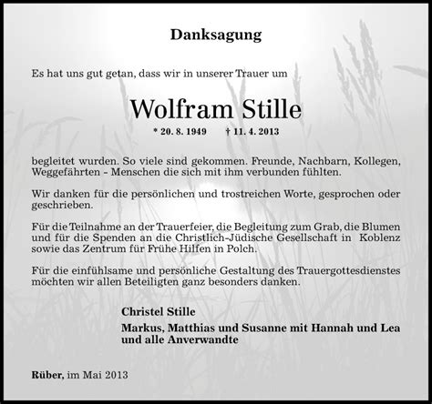 Traueranzeigen Von Wolfram Stille Rz Trauer De