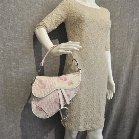 Christian Dior Canvas Floral Saddle Bag Pink 27609