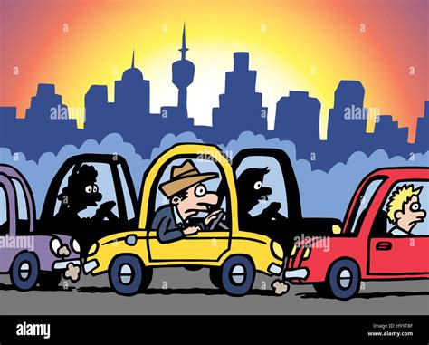 Atasco De Tráfico El Hombre Atrapado En El Coche Ilustración Vectorial Imagen Vector De Stock