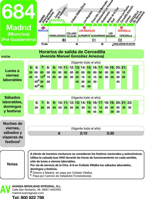 Horarios De Autobús 684 Madrid Moncloa Cercedilla Guadarrama