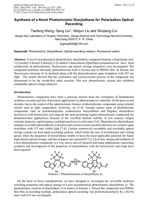 Synthesis Of A Novel Photochromic Diarylethene For Polarization Optical