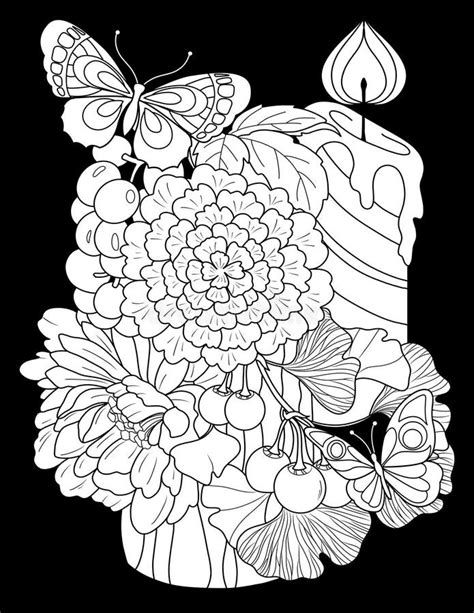 Midnight Butterfly Insects Coloring Page For Adult Stock Illustration