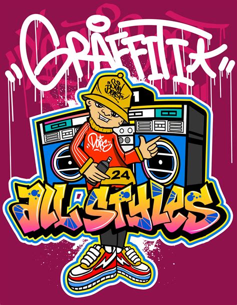 Graffiti cartoon illustrations in vibrant colors. Street art hip-hop graffiti character design ...