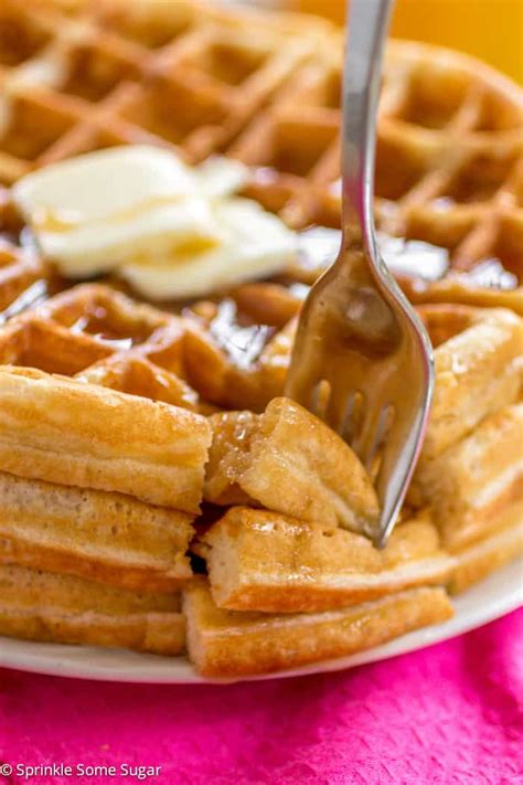 Thick And Fluffy Homemade Buttermilk Waffles Sprinkle Some Sugar