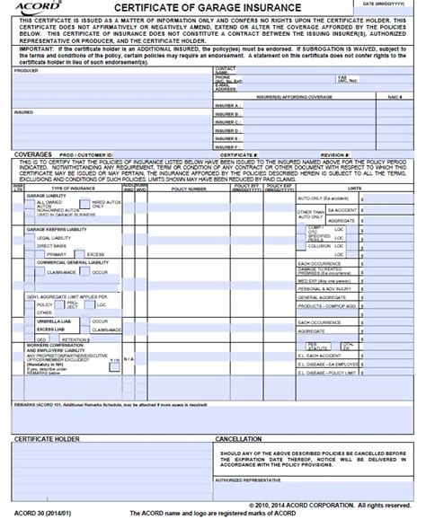 Simply Easier Acord Forms Acord 30 Certificate Of Garage Insurance