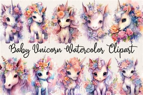 Baby Unicorn Watercolor Clipart Graphic By Arinnnnn Design Creative