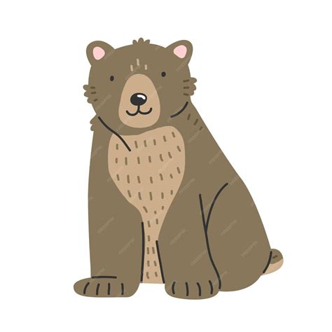 Premium Vector Sitting Cute Brown Bear In Cartoon Style Vector