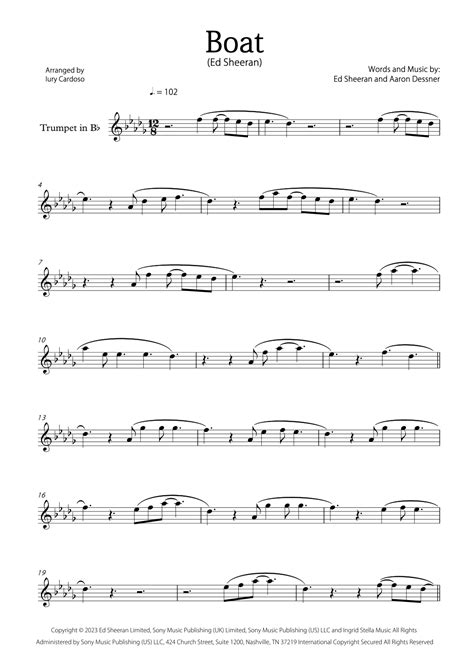 Boat Arr Iury Cardoso Sheet Music Ed Sheeran Trumpet Solo