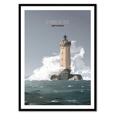 Le Phare du Four Mer dIroise Poster affiche image encadrée