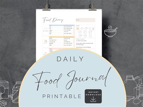 Daily Food Journal Printable Meal Planner Food Diary Undated Health