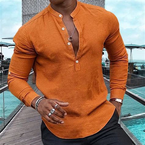 Herren Hemd Leinenhemd L Ssiges Hemd Sommerhemd Strandhemd Henley Shirt