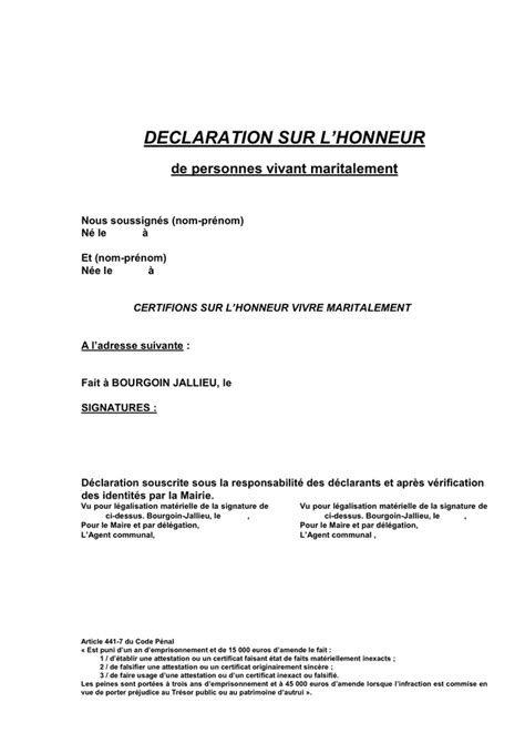 D Claration Sur L Honneur T L Chargement Gratuit Documents Pdf Word