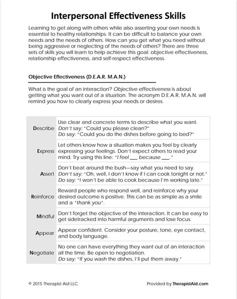 Interpersonal Effectiveness Worksheets Printable Interperson