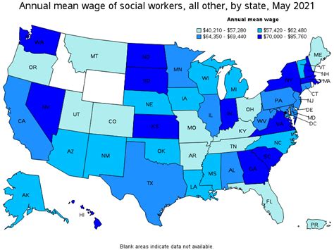 Map Of Annual Mean Wages Of Social Workers All Other By State May