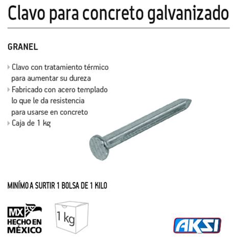 CLAVO AKSI P CONCRETO 1½ GALVANIZADO CAJA 1 KG El Ángel Herramientas