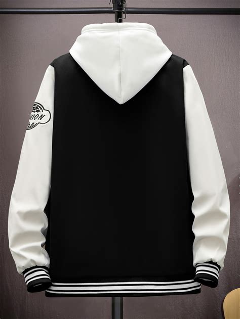 Manfinity Sporsity Men Letter Graphic Two Tone Varsity Jacket Without