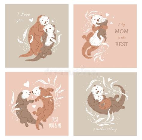 Sea Otters Cute Characters Splashing In Water Flat Vector Illustration