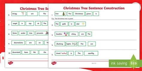 Christmas Tree Sentence Construction Worksheet Worksheet