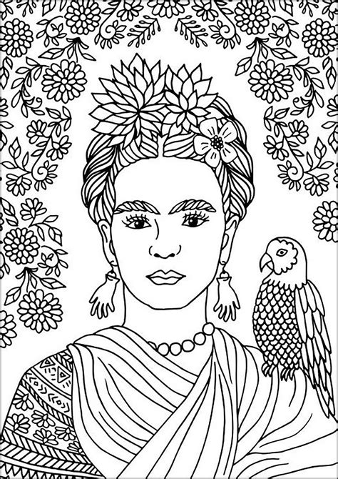 Frida Kahlo And A Parrot Masterpiece Coloring Pages For Adults