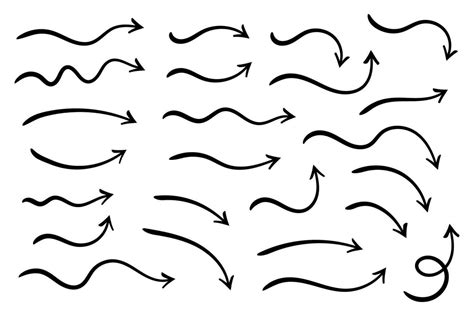 Set Of Vector Curved Arrows Hand Drawn Sketch Doodle Style Collection