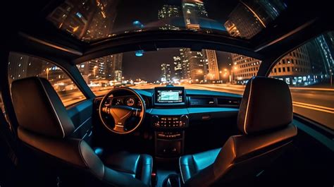 Premium AI Image | Car interior panoramic night shot in motion