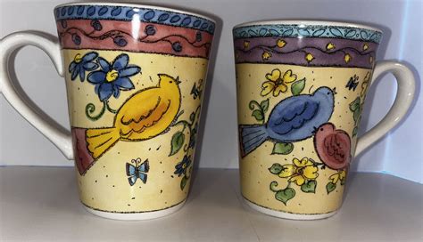 Set Of 2 Sango Birds And The Bees 4 1 4” Tall Mugs 3042 Sue Zipkin Ebay